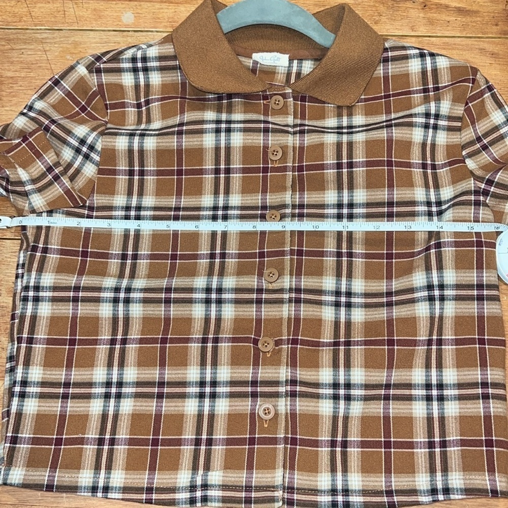 John Galt (Brandy Melville Sub-brand)Brown Plaid Short Sleeve Button Up Shirt - Picture 7 of 8